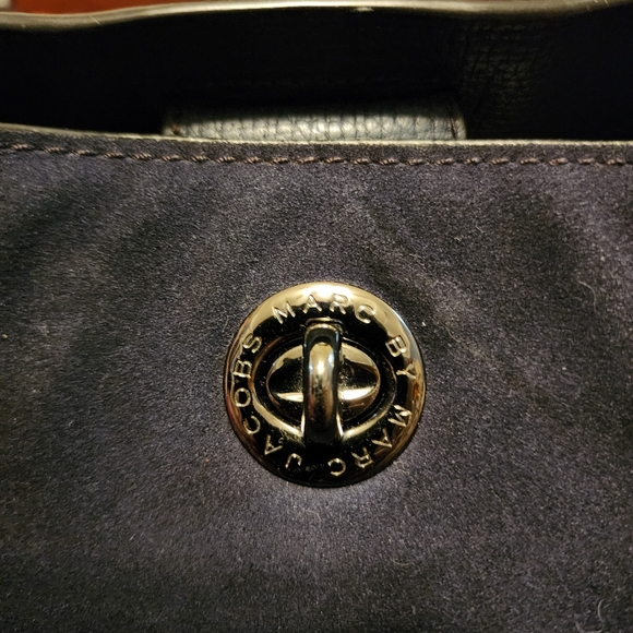 Marc By Marc Jacobs Vintage Navy Leather Blue Suede Leather Handbag Bucket Bag - Picture 8 of 11
